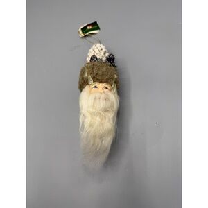 Kurt Adler Christmas Ornament Santa head icicles pinecone hat  winter white‎ Vtg